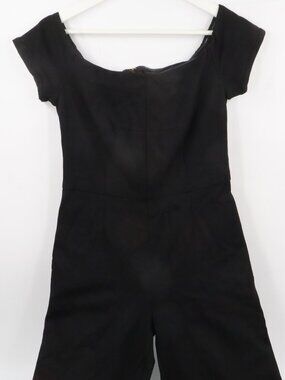 Trina Turk Jumpsuit Womens 2 Black Off Shoulder Wide Leg Short Sleeve Formal